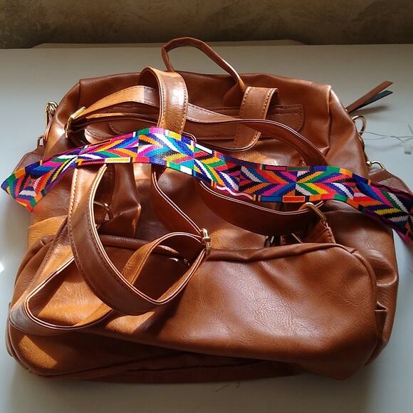 Leza Chic faux leather backpack. Vegan Aztec band . NEW main image 6